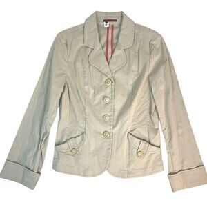 Anthropologie Tape Measure Topstitch Blazer Jacket Khaki Wide Cuff Tailored 12